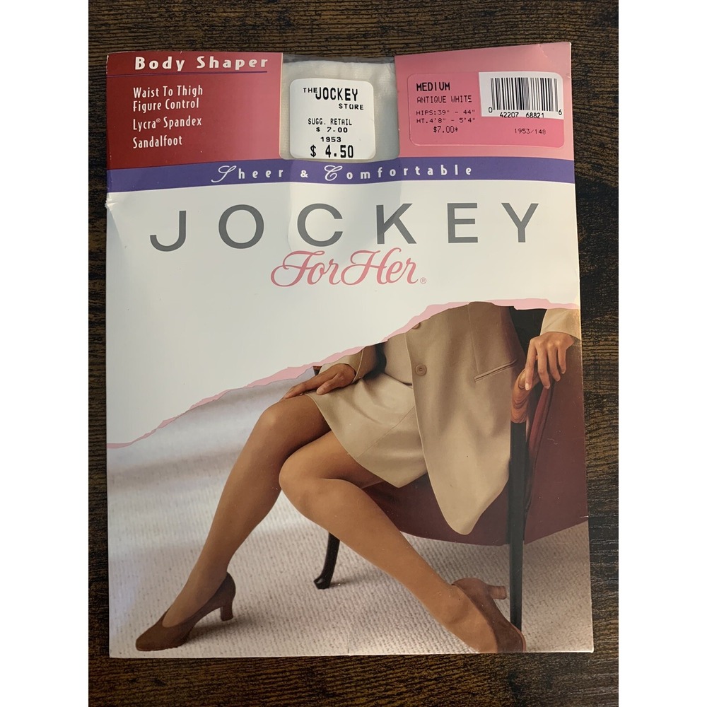 Vintage Jockey for Her Pantyhose Medium Antique White Body Shaper Sandalfoot